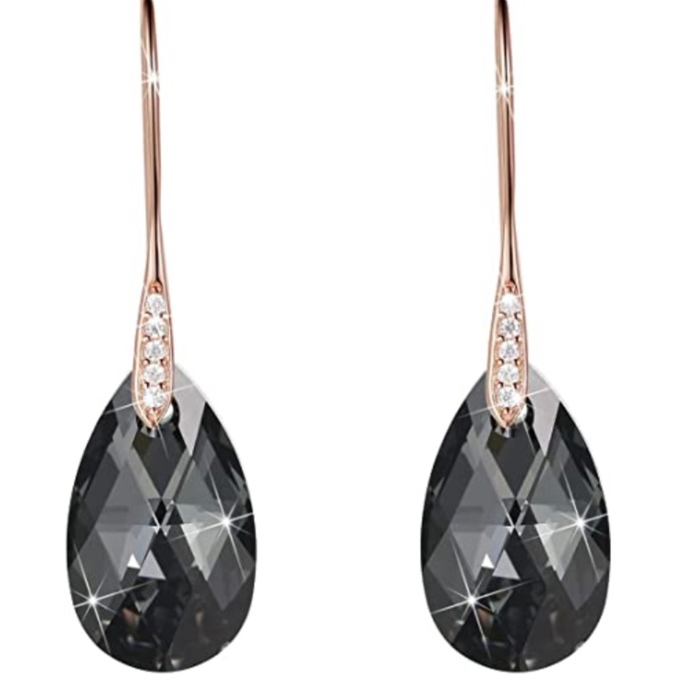 NWOT Black Teardrop Crystal Rose Gold Earrings